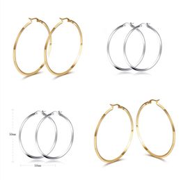 Fashion Style Hotsale XMAS Gift Silver/Gold Two Tone Surgical Stainless Steel 50mm Round Hoop Earrings New arrival Jewelry Women