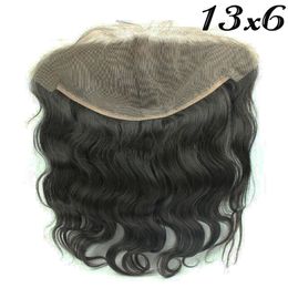 13X6 Chiusura frontale in pizzo trasparente Body Wave Capelli umani non trattati con nodi sbiancati