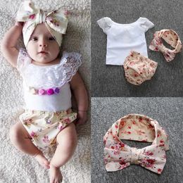 Baby Girls Clothing Set Kids Girls Clothes Baby Outfits Bebes Suits Children Clothing White Lace T shirt Pants Headband 3PCS Cute Girls Set