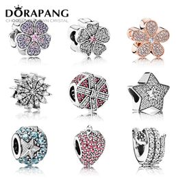 DORAPANG 100% Genuine 925 Sterling Silver Flower type beads Clear CZ Charm bead Fit Bracelet DIY bracelet The factory wholesale