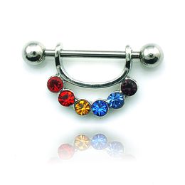 venda por atacado Nova marca de moda mamilo anéis 316l aço inoxidável barbell strass multicolor body piercing jóias atacado rhk1137