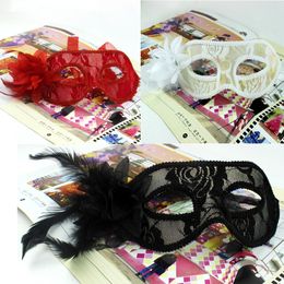 Masquerade Lace Mask Masquerade Costume for Women Mardi Gras Mask with Flower 3 Colour(Red White Black)