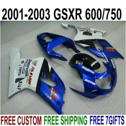 ABS plastic bodykits for SUZUKI GSX-R600 GSX-R750 01 02 03 fairing kit K1 GSXR 600/750 2001-2003 blue white fairings set SK51
