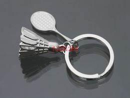 Free shipping 100pcs/lot Super cool 3D Metal Badminton Badminton racket Key chain keychain keyring key ring