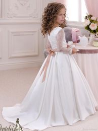 Flower Girl Dress Little Girl Formal Dresses Princess Gown Square Sash Tulle Short Cap Sleeve