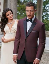 Classic Style One Button Burgundy Groom Tuxedos Peak Lapel Groomsmen Best Man Blazer Mens Wedding Suits (Jacket+Pants+Vest+Tie) H:606