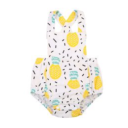 Cute Baby Girl Clothes Pineapple Print Sleeveless Romper Back Cross Jumpsuit Outfit Playsuit Sunsuit Clothing Baby Kids Clothing Baby Onesie