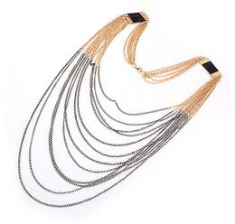 -Bohemia moda mujeres multi cadenas de oro negro borlas cadena borla collar de cadena de joyería