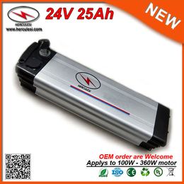 Free Customs Taxes Aluminum Cased 24V 360W Ebike Silver Fish Style Battery 24V 25Ah Lithium Li Ion Battery Pack with Smart BMS