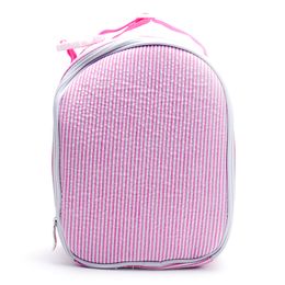Pink Seersucker Cooler Bag 25 шт. Лот США Ga Складские полосы ручки Обед Объемные сумки Школа Изолированные Пищевые Перевозчики Domil106344