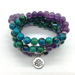 SN1215 High Quality Meditative Women`s Yogi Bracelet 108 Mala Balance Phoenix Stone Purple Crystal Lotus Charm Jewelry