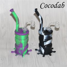 Hookahs Mini Silicone dab Rigs Bongs Water pipe Silicon oil barrel rigs 4mm 14mm male quartz nail and glass nectar