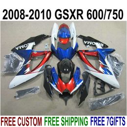ABS full fairing kit for SUZUKI GSXR750 GSXR600 2008-2010 K8 K9 blue red black fairings set GSXR 600/750 08 09 10 KS54