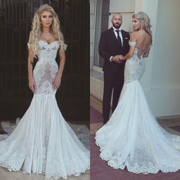 Off The Vintage Shoulder Mermaid Dresses New Design Full Lace Appliqued Backless Bridal Gowns Sexy Sweep Train Wedding Dress