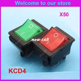 Hot-sell 50pcs KCD4 feet 2 files pole red and green light xw-604AA1 large wave Rocker Switch Free shipping