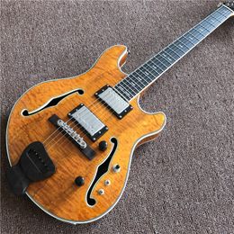 hot selling high quality electric guitar in yellow Colour with chrome hardware , with eboney fingerboard, with f holes , hot