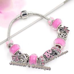 New Arrival Breast Cancer Awareness Jewellery DIY Interchangeable Breast Cancer Pink Ribbon Bracelet Jewellery Wholesale Cancer Bracelet
