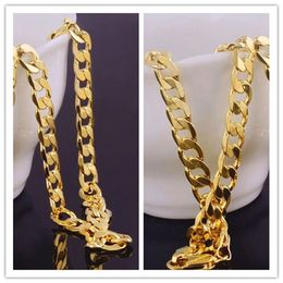 кубинская цепь 7мм Скидка Wholesale-Solid 18k Yellow Gold Filled Cuban Curb Necklace Mens Age-old Chain Jewelry 7mm