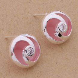 Fashion (Jewelry Manufacturer) 20 pcs a lot Round Pink diamond earrings 925 sterling silver Jewellery factory price Fashion Shine Earring