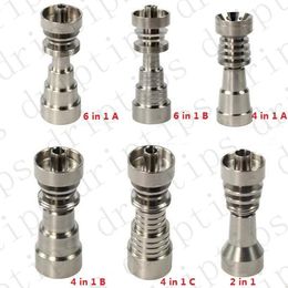 Free DHL Titanium Nail 10mm & 14mm & 18.8mm 2 IN 1, 4 IN 1, 6 IN 1 domeless titanium nail Male & Female Joint for Glass Water Pipe Bong