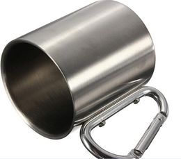 Stainless Steel 220ml Portable Mug Cup Double Wall Travel Coffee Milk Mug Tea Cup With Outdoor Camping Carabiner Hook