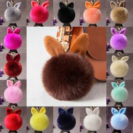 Women Fuzzy Bunny Ear Keychain Fashion Faux Rabbit Fur Keyfobs Hoder Charms Bag Keyring Fluffy Pompom Key Rings Car Pendant Kimter-D316Q A