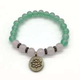 SN1184 Fashion Design Women`s Yoga Bracelet Meditative Balance Lotus Bracelet Green Aventurine Rose Crystal Bracelet