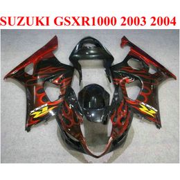 7 gifts abs fairing kit for suzuki 2003 2004 gsxr1000 k3 k4 fairings gsxr1000 03 04 red flames in black aftermarket set cq92