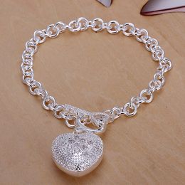 Free Shipping with tracking number Top Sale 925 Silver BraceletDiamond heart-shaped keys Bracelet Silver Jewelry 10Pcs/lot cheap 1584