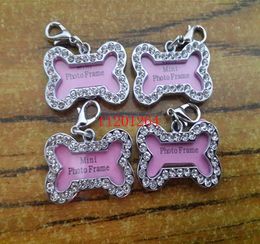 500pcs/lot Free Shipping 32x20mm Rhinestone Pet Tags Personalised Pet Dog Tags Customised Puppy Cat Dog ID Tags