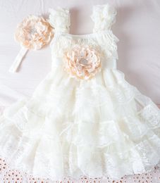 Vestido de menina de flor de laço de marfim - vestido de boneca de bebê de laço de marfim / menina de flor rústica / - Vintage vestido de menina de flor de casamento-Shabby Chic