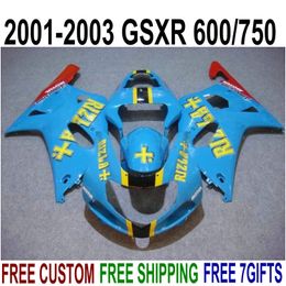 Free customize bodywork set for SUZUKI GSXR600 GSXR750 2001 2002 2003 K1 blue red fairings GSXR 600 750 01-03 fairing kit RA55