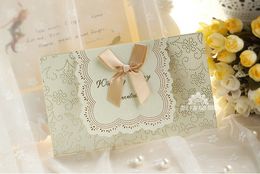 2015 Best Seller Wedding Formal Invitation Card with Bow Red Ivory Free Shipping Creative Bauquet Dinner Invitation Cards New Arrival