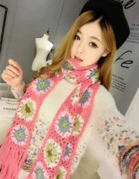 Womens Solid handmade Crochet flower scarf Neckscarf mixed Colour size 200*15cm 10pcs/lot #2151