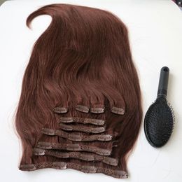 160g 20 22inch Brazilian Clip in hair Extension 100% humann hair 33# Remy Straight Hair weaves 10pcs/set free comb