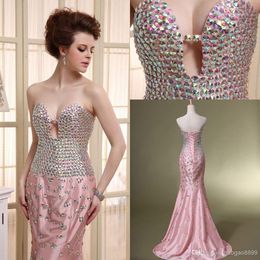 Stunning Crystal Beaded Lady Evening Gowns Mermaid Strapless Prom Party Dresses Satin vestido de festa longo mother of the bride dresses