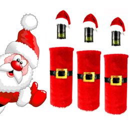 Christmas Santa Deluxe Wine Bottle Cover Set Holiday Festival Party Decoration Suit Hat Wine Bottle Wrap Cover Top