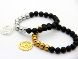 New Design Beaded Men's Jewellery Matte Agate beads with Silver and Gold Hematite Stone Beads Om Charm Yoga Bracelets