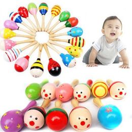 Child Toys Wood Rattles Wooden Maraca Baby Shaker Educational Kids Party Musical Tools Rattle Ball Multicolor Cartoon Hammer best gift