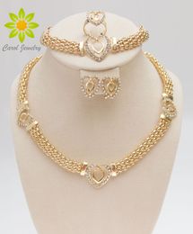 Free Shipping Dubai 18K Gold Plated Heart Shape Necklace Set Fashion Crystal Wedding Bridal Costume Jewellery Ses