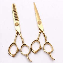 C9001 6" JP 440C Customise Logo Laser Hot Sell Gold Professional Human Hair Scissors Barbers' Hairdressing Scissors Cutting Thinning Shears