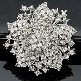 Vintage Flower Clear Rhinestone Crystals Women Hot Selling Brooch Elegant 2015 New Fashion Party Costume Pins Broaches