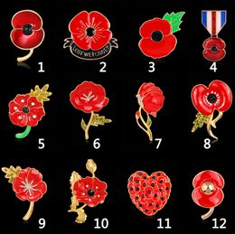Fashion Royal British Legion Brooch Diamante Crystal Poppy Flower Brooch Pins Christmas Gift Kate brooch Drop Shipping