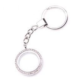 Wholesale 10PCS/lot 30MM Silver Round Rhinestones Locket Keychains Magnetic Glass Living Memory Floating Locket Keychain