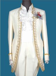 High Quality Stand Colar Groom Tuxedos Bridegroom Wedding Suit For Men Designers Prom Suit Boyfriend Blazer (Jacket+Pants+tie+Girdle) 349