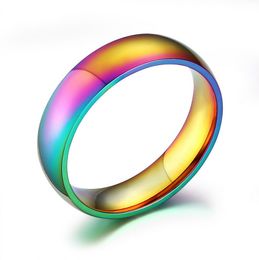 6mm Plain Simple Gay Pride Rainbow Wedding Rings in Stainless Steel