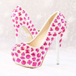 Pink Crystal Wedding Shoes Womens Modelling Event High Heel Luxury Rhinestone Bridal Dress Shoes Platform Party Prom Shoes