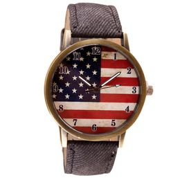 Attractive Stylish Fashion American Flag pattern Leather Band Analogue Quartz Wrist Watches Good sale OT8