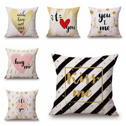 new year decor baby pink cushion cover creative nordic throw pillow case for sofa chair black gold Colour stripe heart quote deco