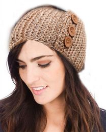 Button Design Knit Headband Headgear Crochet Head Wrap Hairbands Free Shipping